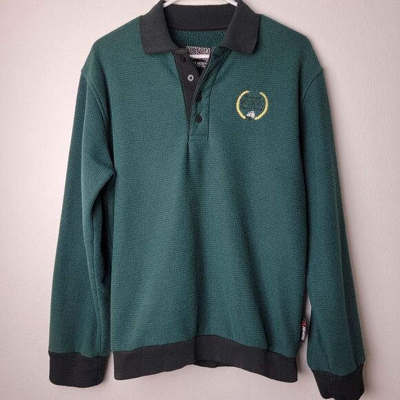 Green 90s Vintage Yacht Club Embroidered Long Sleeve Polo Sweatshirt Size Medium - Picture 2 of 7